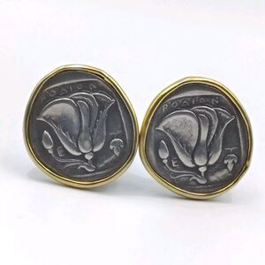 Metropolitan Museum Of Art MMA Greek Coin Design Two Tone Clip On Earrings